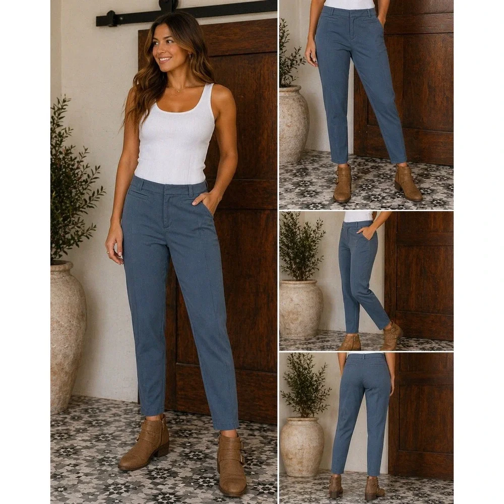 Loft Womens Skinny Chino Pants Slate Blue Front Seam‎ Detail Size 8